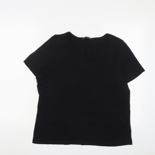 Bonmarché Womens Black Cotton Basic T-Shirt Size 16 V-Neck