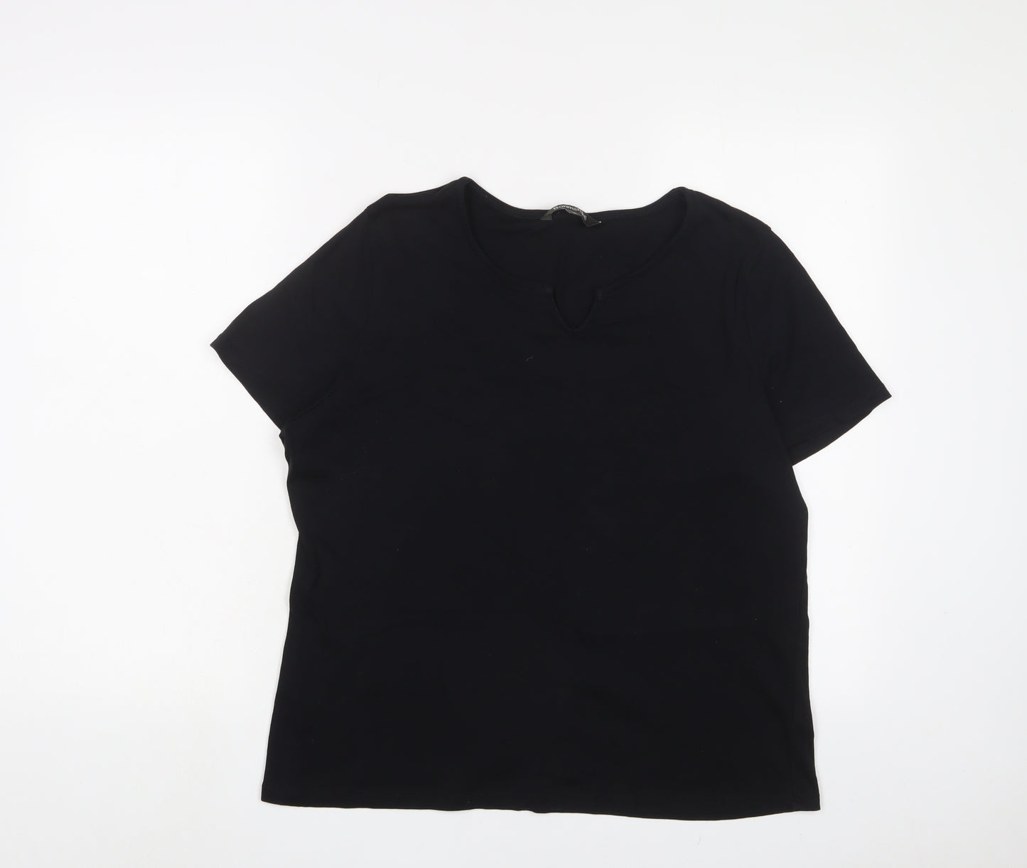 Bonmarché Womens Black Cotton Basic T-Shirt Size 16 V-Neck