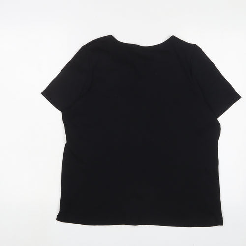 Bonmarché Womens Black Cotton Basic T-Shirt Size 16 V-Neck