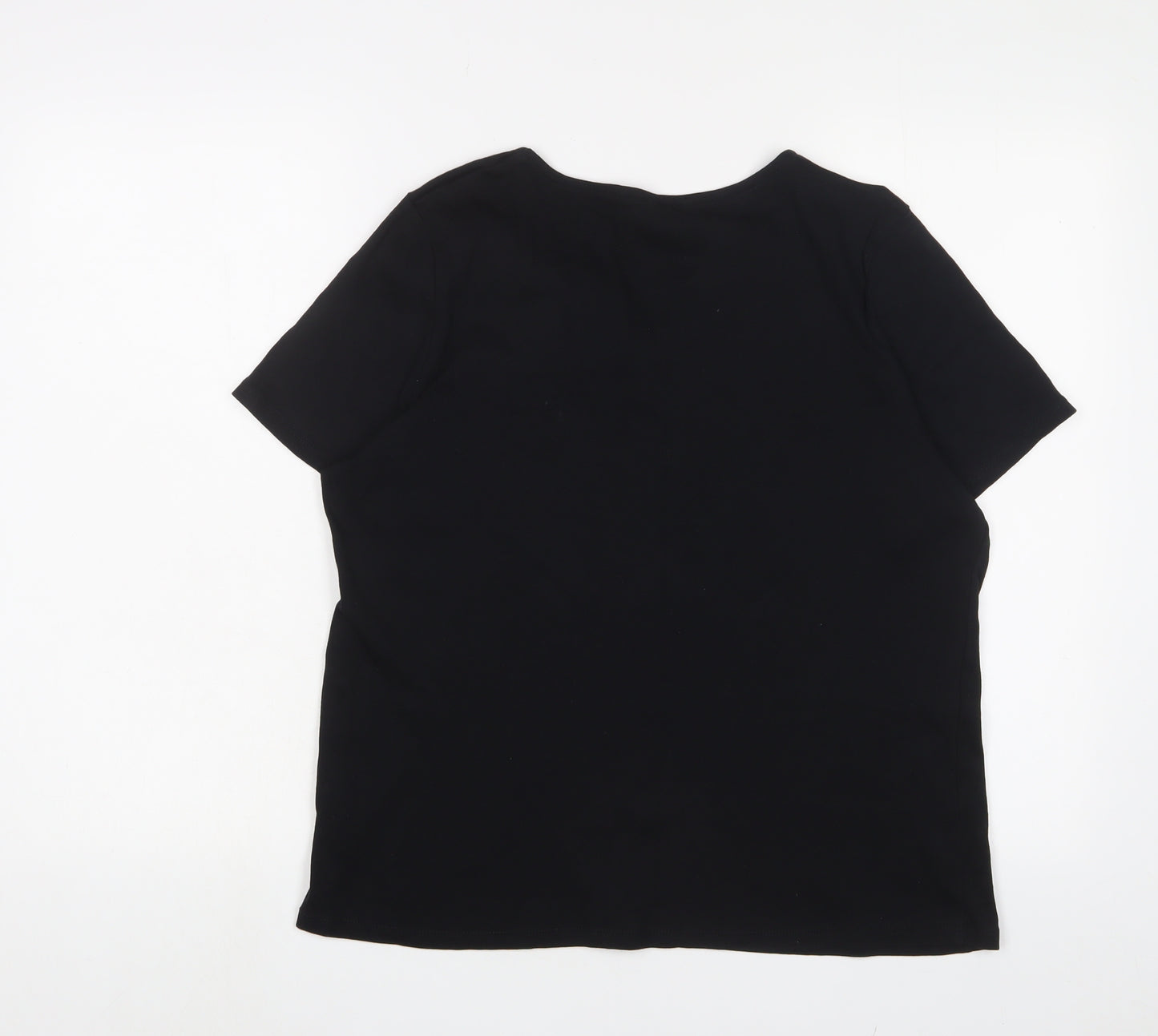 Bonmarché Womens Black Cotton Basic T-Shirt Size 16 V-Neck