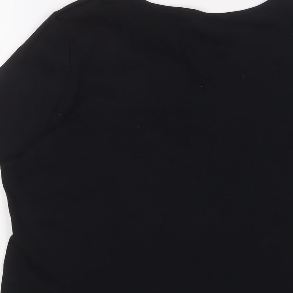 Bonmarché Womens Black Cotton Basic T-Shirt Size 16 V-Neck