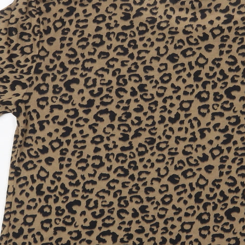 Marks and Spencer Womens Brown Animal Print Polyester Basic T-Shirt Size 8 Crew Neck