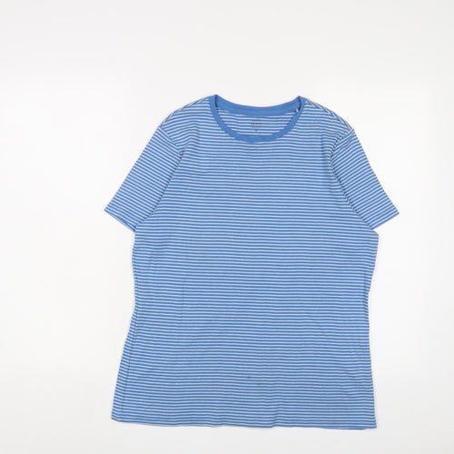 John Lewis Womens Blue Striped Cotton Basic T-Shirt Size 16 Crew Neck