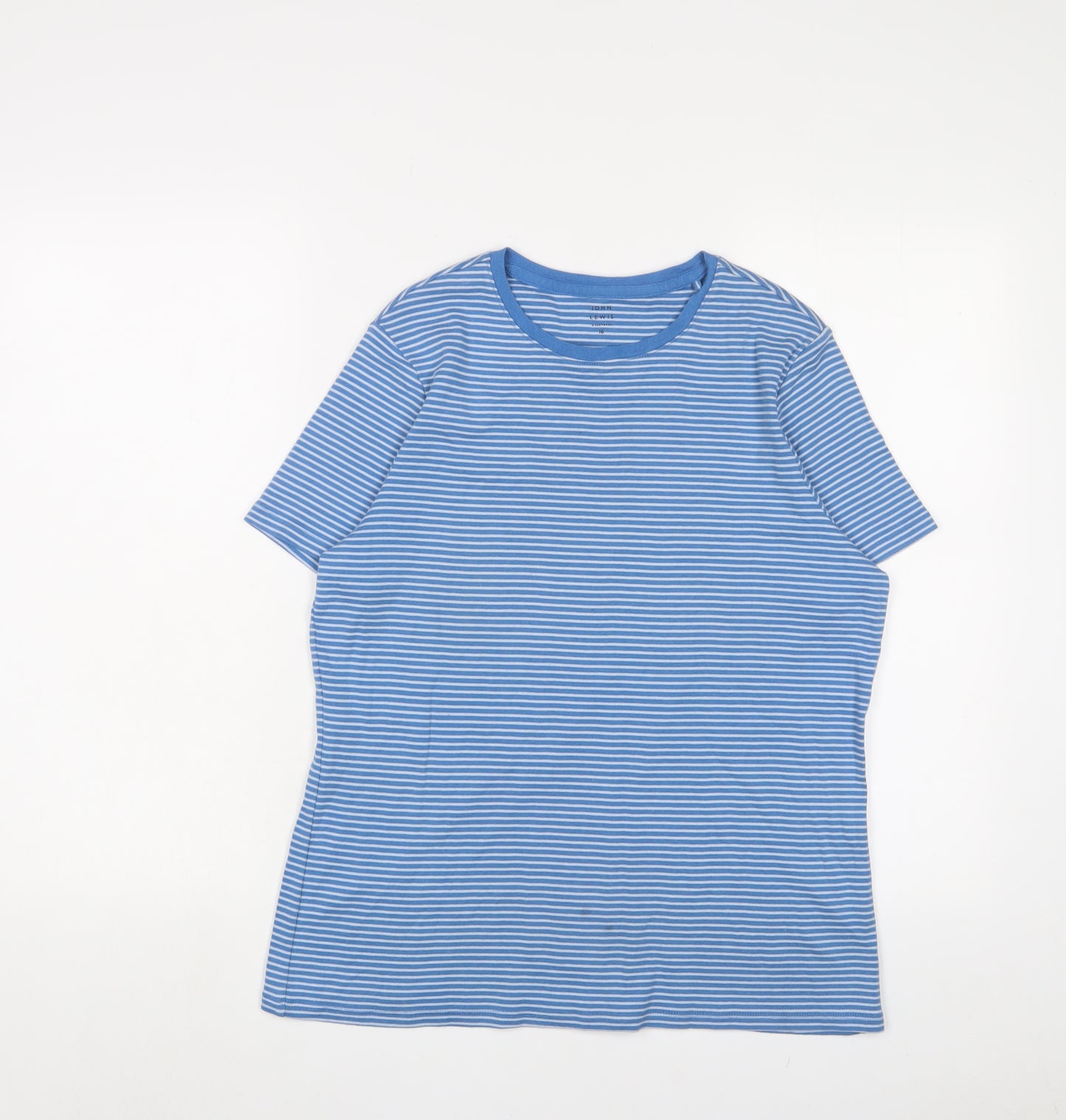 John Lewis Womens Blue Striped Cotton Basic T-Shirt Size 16 Crew Neck