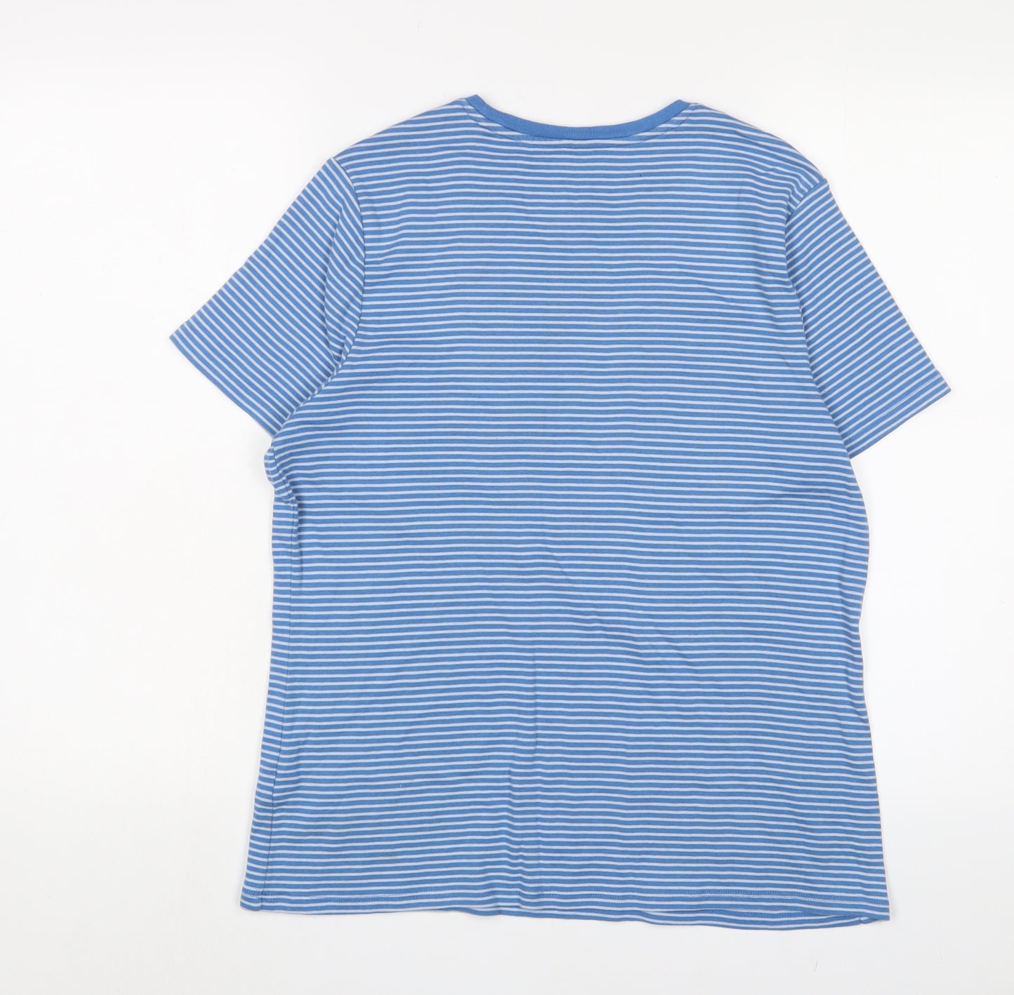 John Lewis Womens Blue Striped Cotton Basic T-Shirt Size 16 Crew Neck