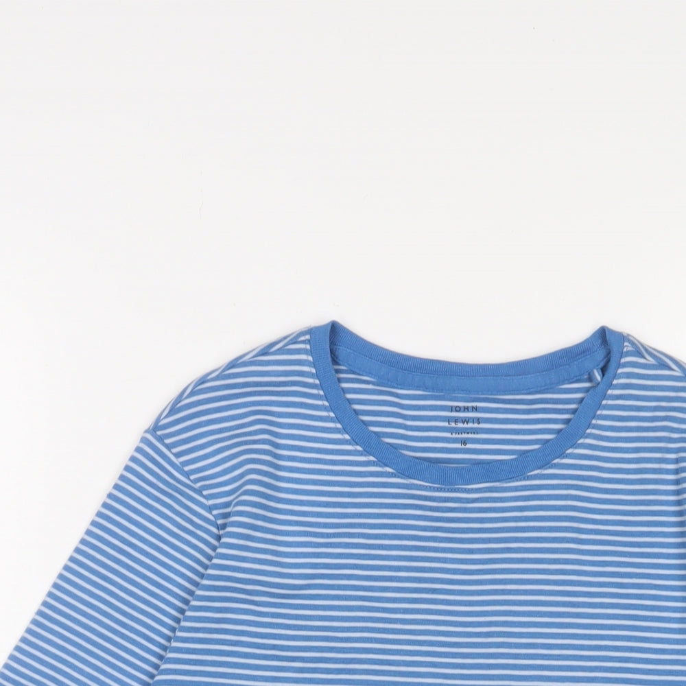 John Lewis Womens Blue Striped Cotton Basic T-Shirt Size 16 Crew Neck