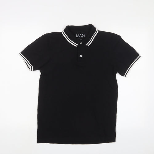 Boohoo Mens Black Cotton Polo Size S Collared Button