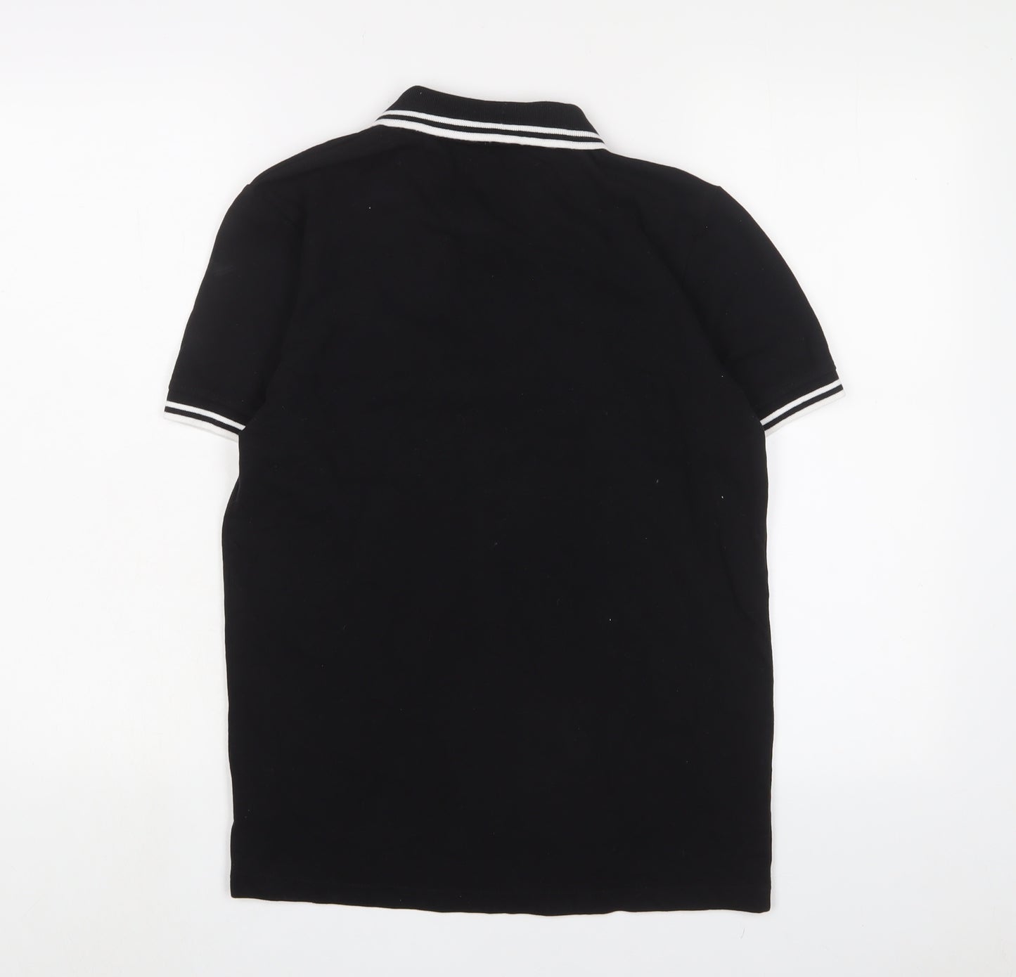 Boohoo Mens Black Cotton Polo Size S Collared Button