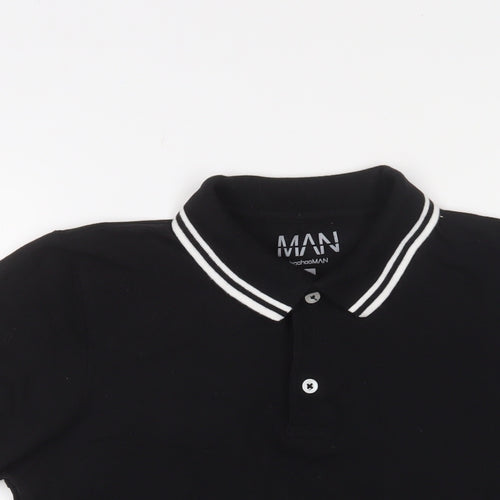 Boohoo Mens Black Cotton Polo Size S Collared Button