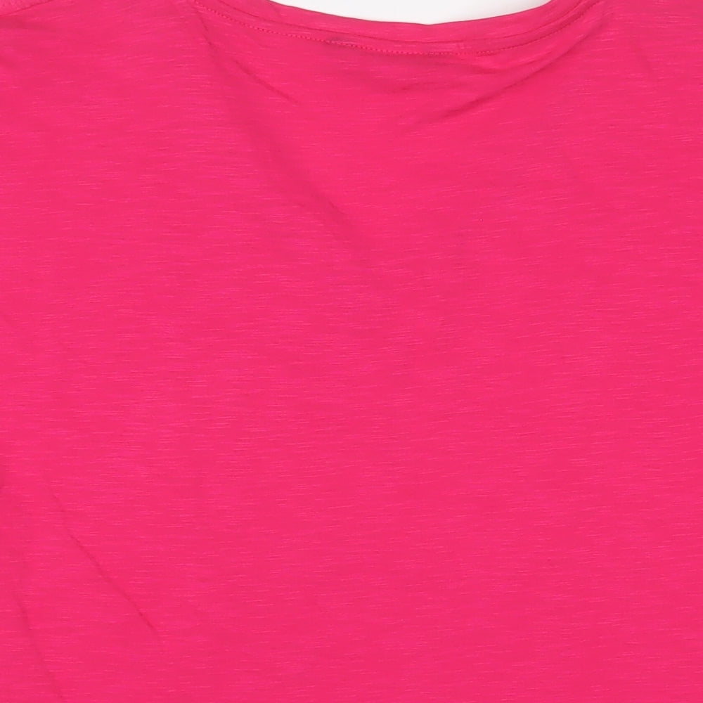 Marks and Spencer Womens Pink Cotton Basic T-Shirt Size 14 V-Neck - Embroidered