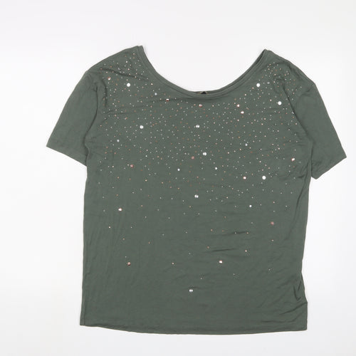 NEXT Womens Green Viscose Basic T-Shirt Size 10 Scoop Neck - Studded