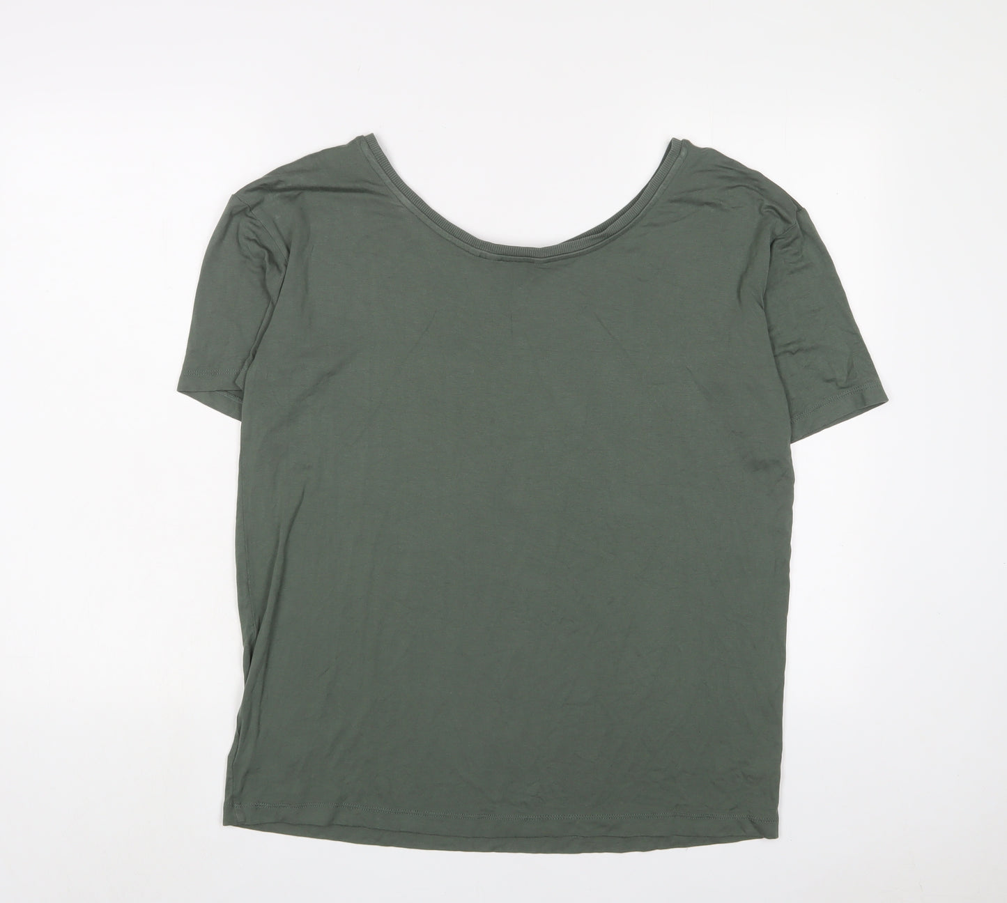 NEXT Womens Green Viscose Basic T-Shirt Size 10 Scoop Neck - Studded