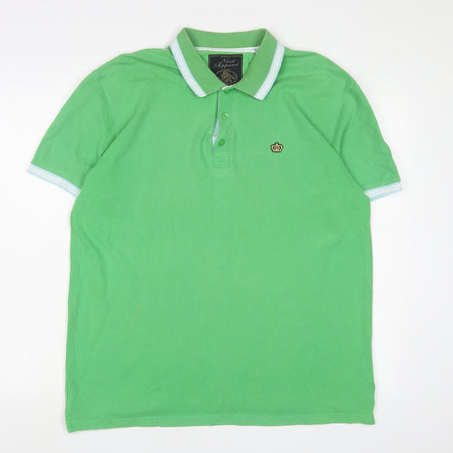 NEXT Mens Green Cotton Polo Size XL Collared Button - Logo, Embroidered