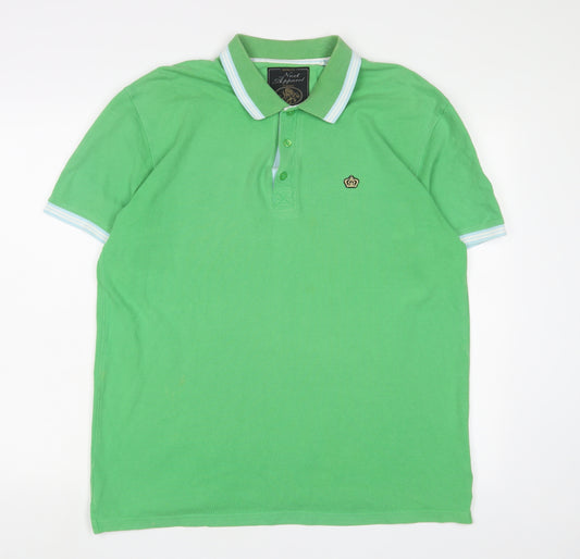 NEXT Mens Green Cotton Polo Size XL Collared Button - Logo, Embroidered