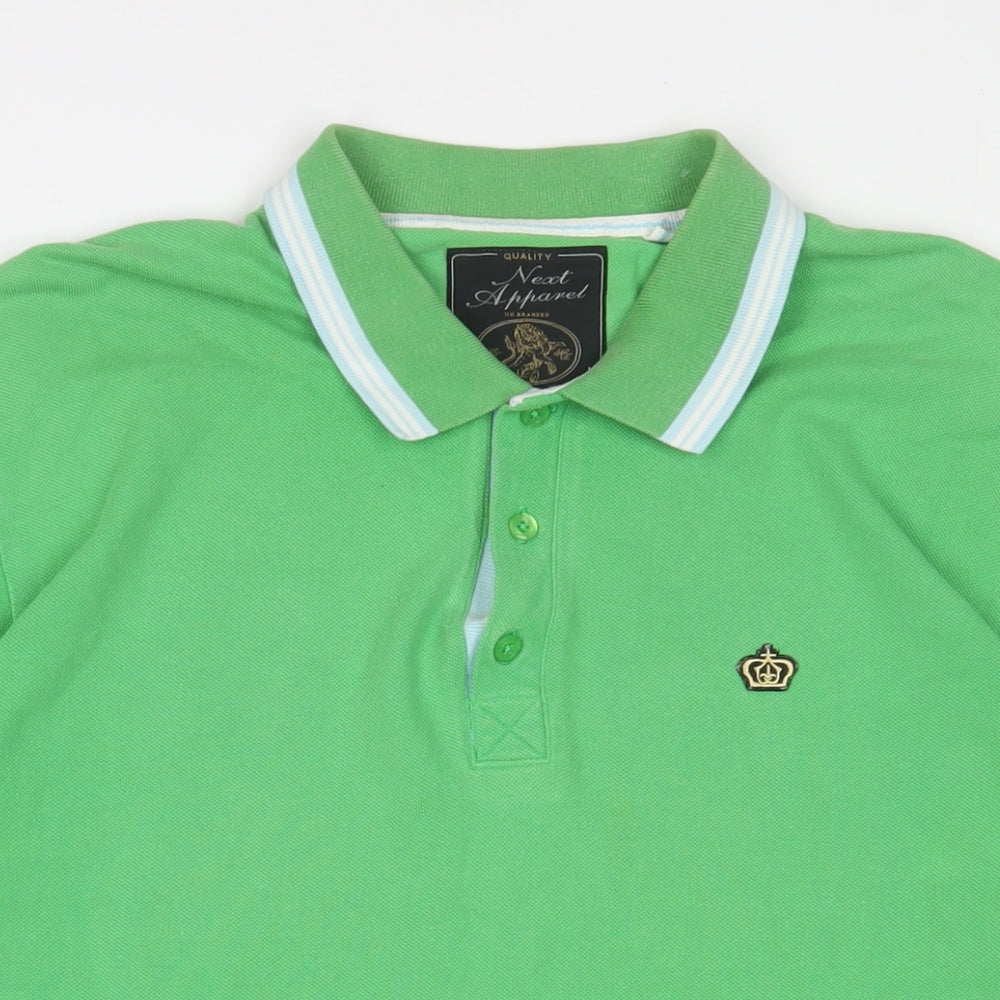 NEXT Mens Green Cotton Polo Size XL Collared Button - Logo, Embroidered