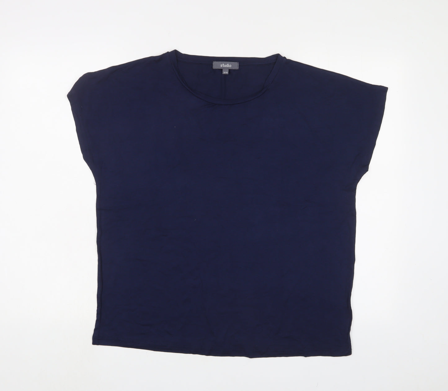 Studio Womens Blue Viscose Basic T-Shirt Size 12 Crew Neck
