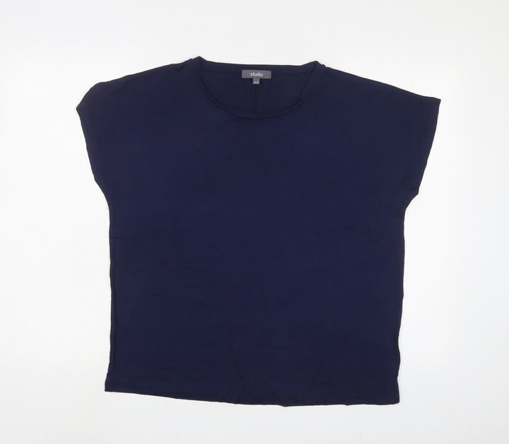 Studio Womens Blue Viscose Basic T-Shirt Size 12 Crew Neck