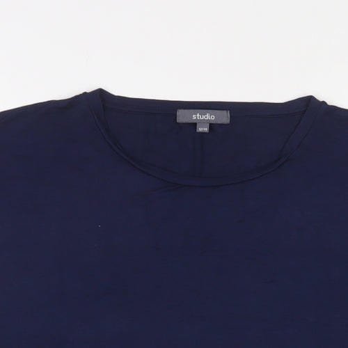 Studio Womens Blue Viscose Basic T-Shirt Size 12 Crew Neck