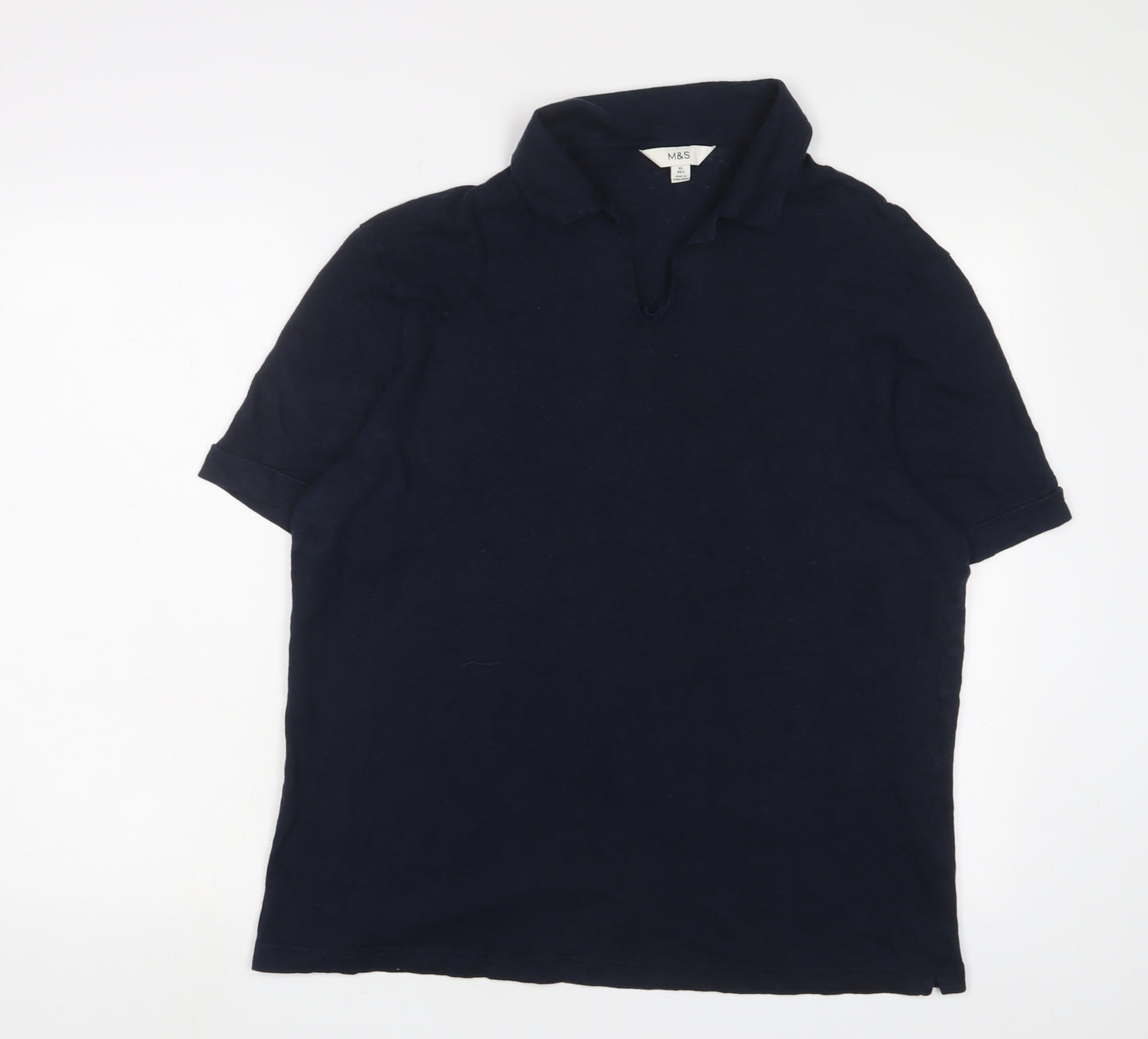 Marks and Spencer Mens Blue Linen Polo Size XL Collared Pullover