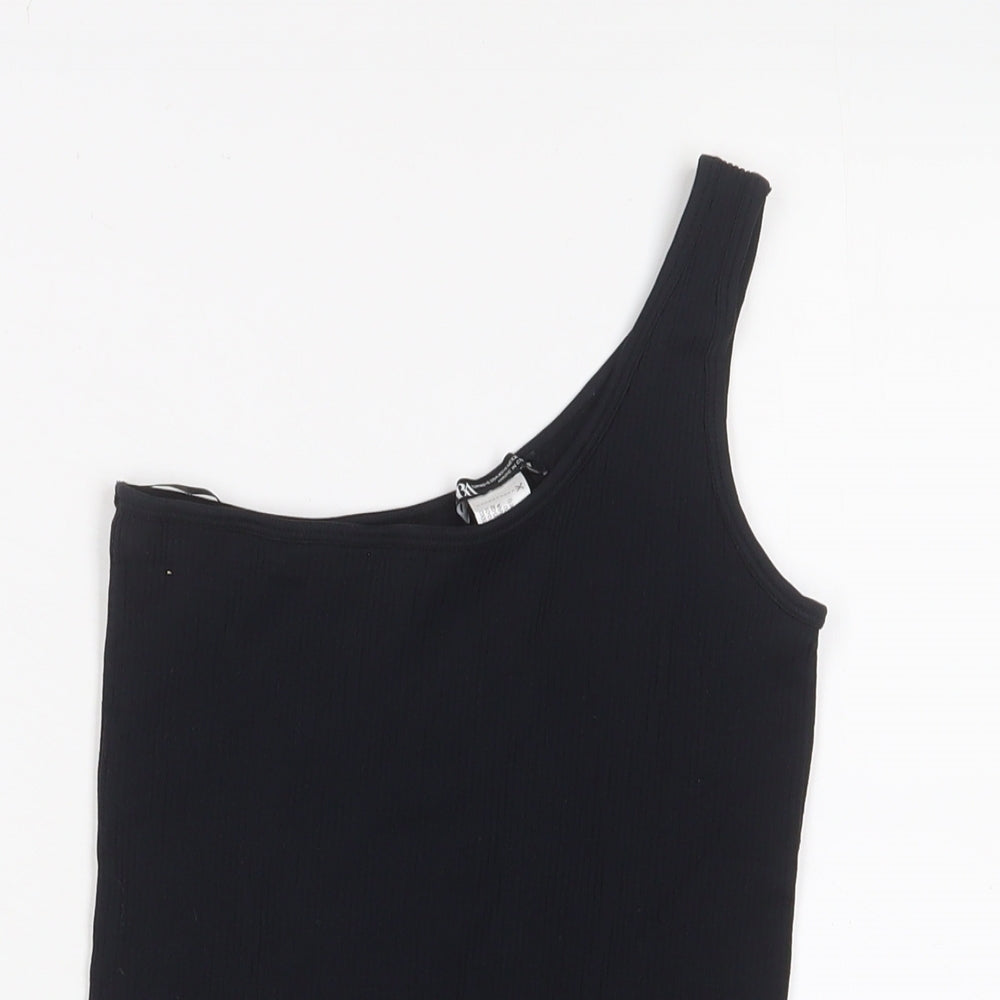 Zara Womens Black Nylon Bodysuit One-Piece Size XS Snap