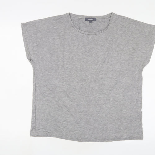 Studio Womens Grey Viscose Basic T-Shirt Size 12 Crew Neck