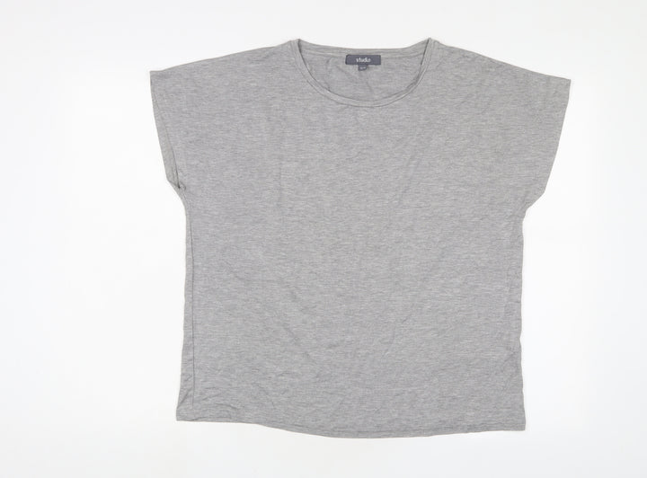 Studio Womens Grey Viscose Basic T-Shirt Size 12 Crew Neck
