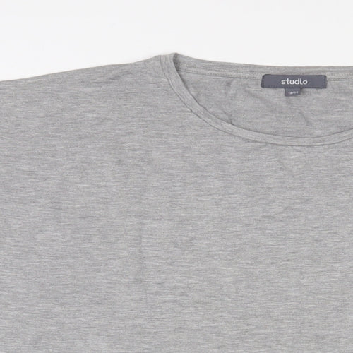 Studio Womens Grey Viscose Basic T-Shirt Size 12 Crew Neck