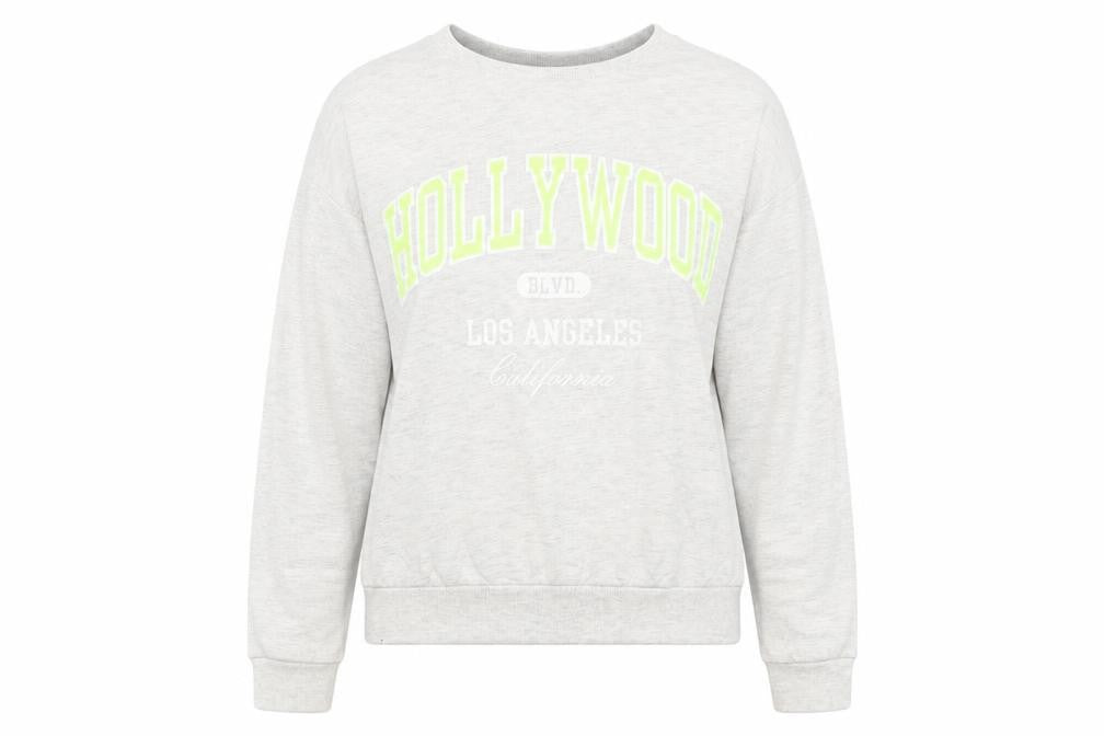 Front view of H&M women’s grey cotton pullover sweatshirt, size XS, pullover - hollywood