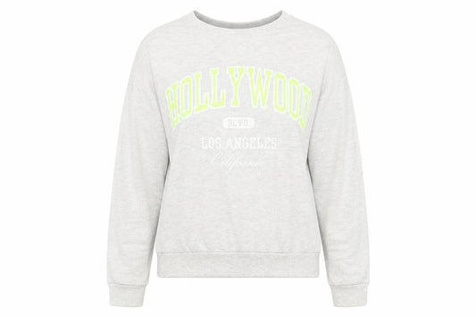 Front view of H&M women’s grey cotton pullover sweatshirt, size XS, pullover - hollywood