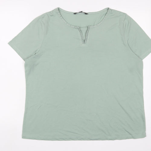 Bonmarché Womens Green Polyester Basic T-Shirt Size 18 V-Neck