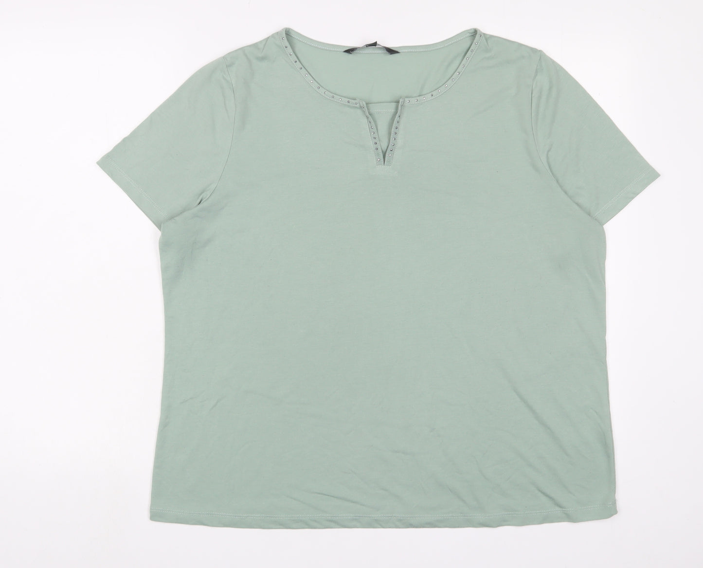 Bonmarché Womens Green Polyester Basic T-Shirt Size 18 V-Neck