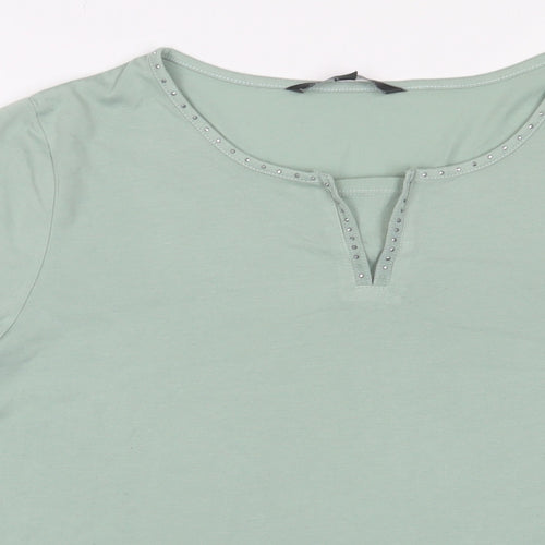 Bonmarché Womens Green Polyester Basic T-Shirt Size 18 V-Neck