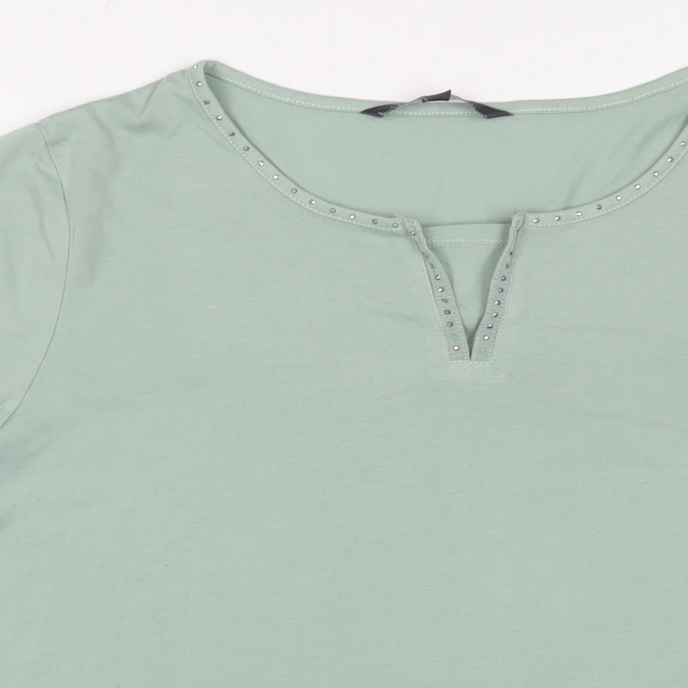 Bonmarché Womens Green Polyester Basic T-Shirt Size 18 V-Neck