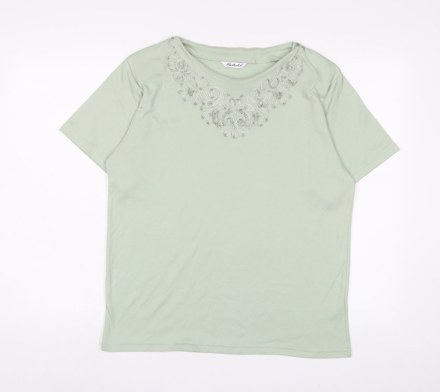 Berkertex Womens Green Polyester Basic T-Shirt Size 16 Boat Neck - Embroidered