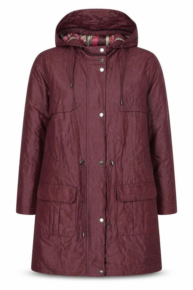 Front view of Marks & Spencer women’s purple jacket coat, size UK 18, zip