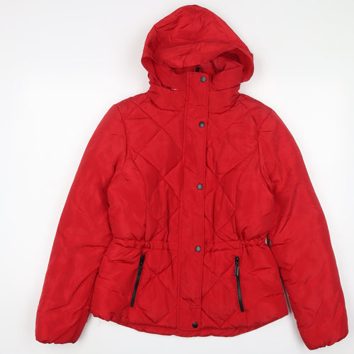 Marks and Spencer Womens Red Quilted Coat Size 10 Zip