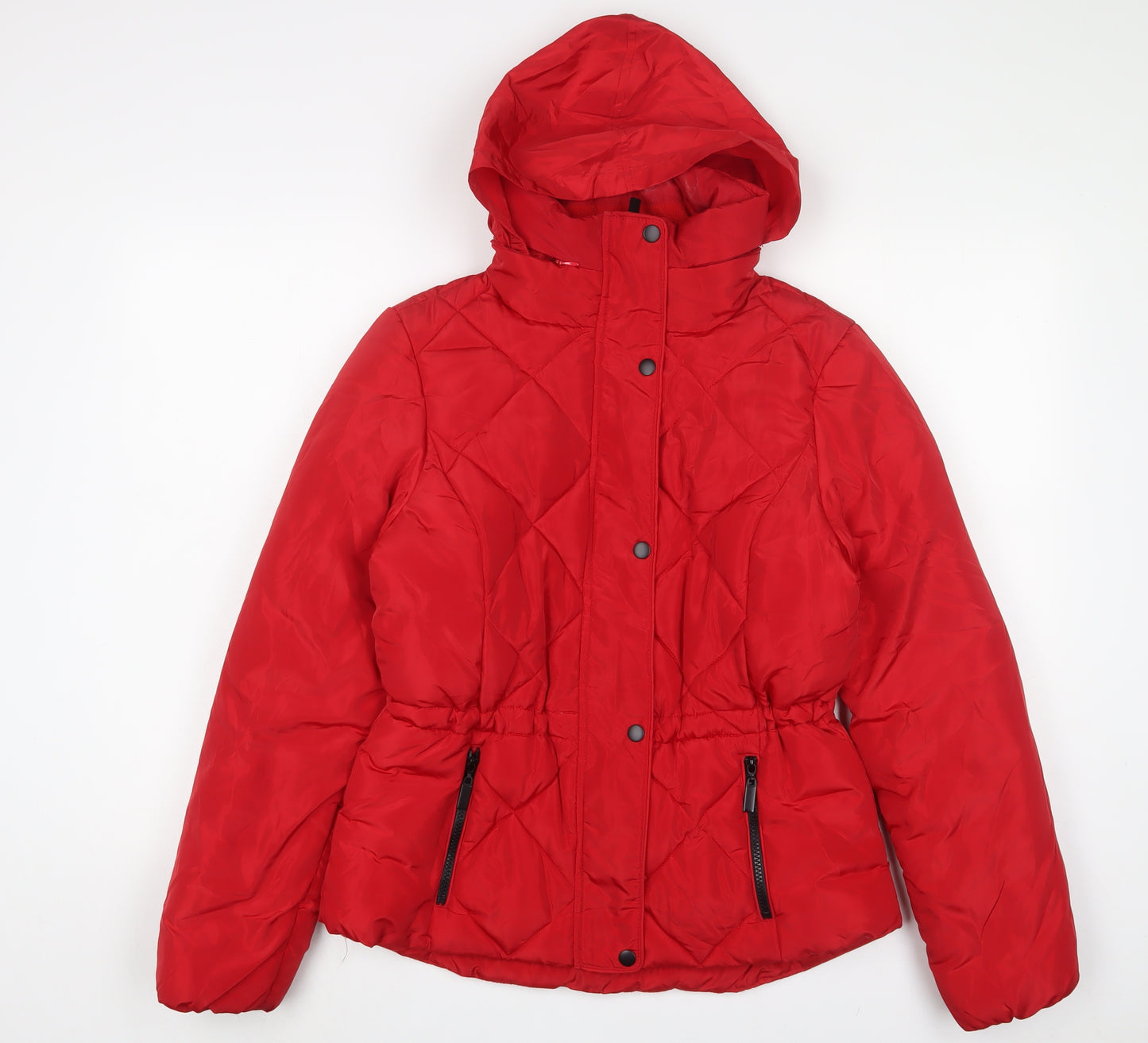 Marks and Spencer Womens Red Quilted Coat Size 10 Zip