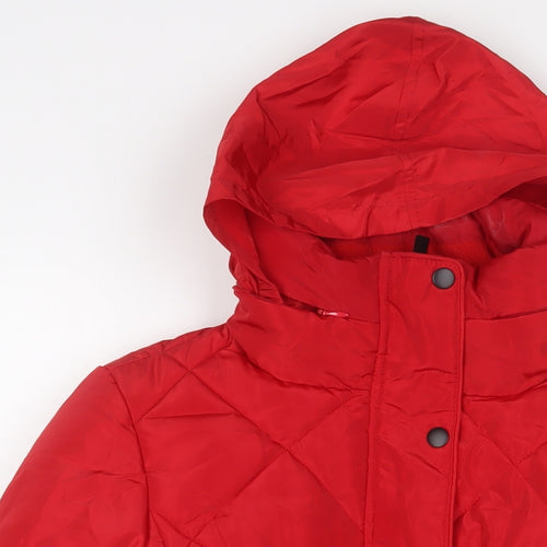 Marks and Spencer Womens Red Quilted Coat Size 10 Zip