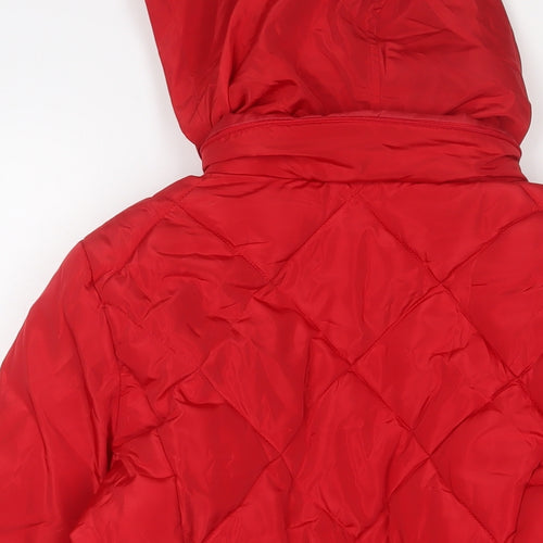 Marks and Spencer Womens Red Quilted Coat Size 10 Zip