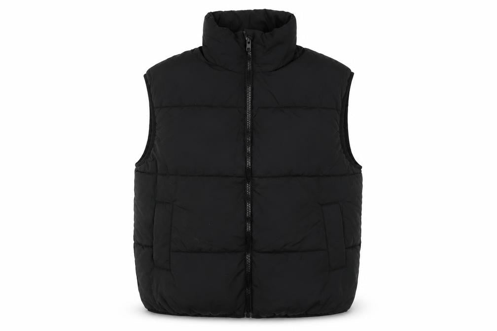 Front view of H&M women’s black gilet jacket, size XS, zip