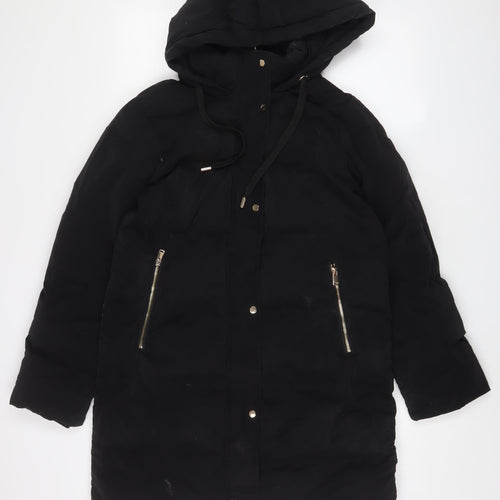 Zara Womens Black Quilted Coat Size S Zip