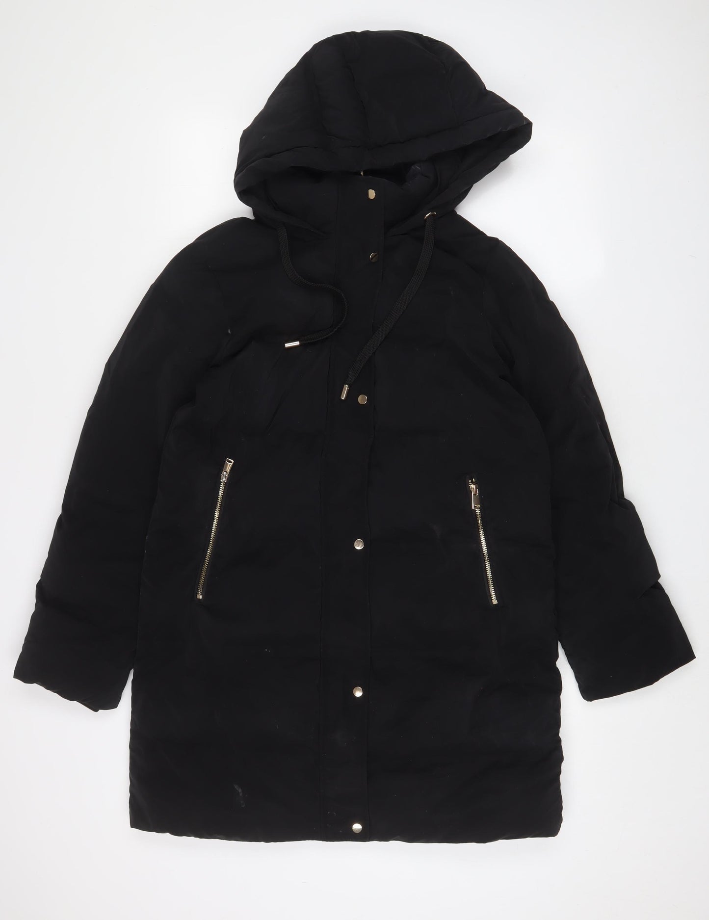 Zara Womens Black Quilted Coat Size S Zip