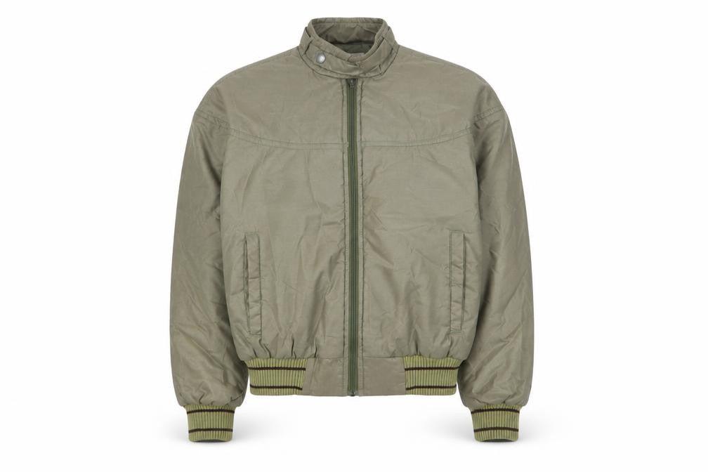 Front view of City men’s green bomber jacket jacket, size S, zip