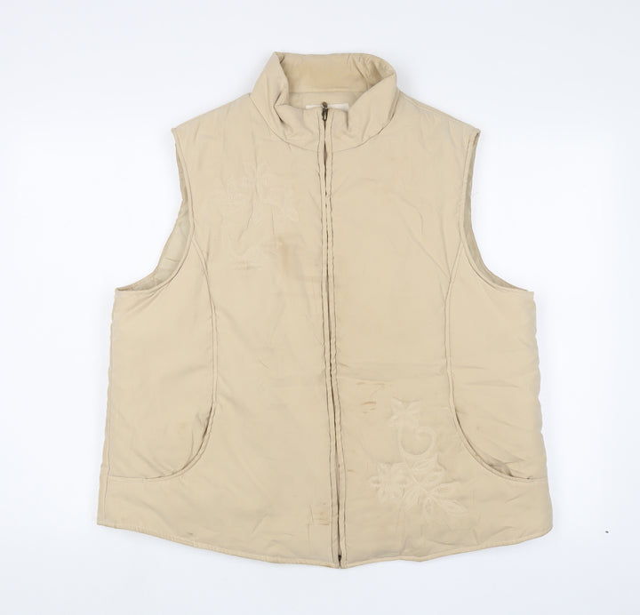 EWM Womens Beige Gilet Jacket Size L Zip - Embroidered