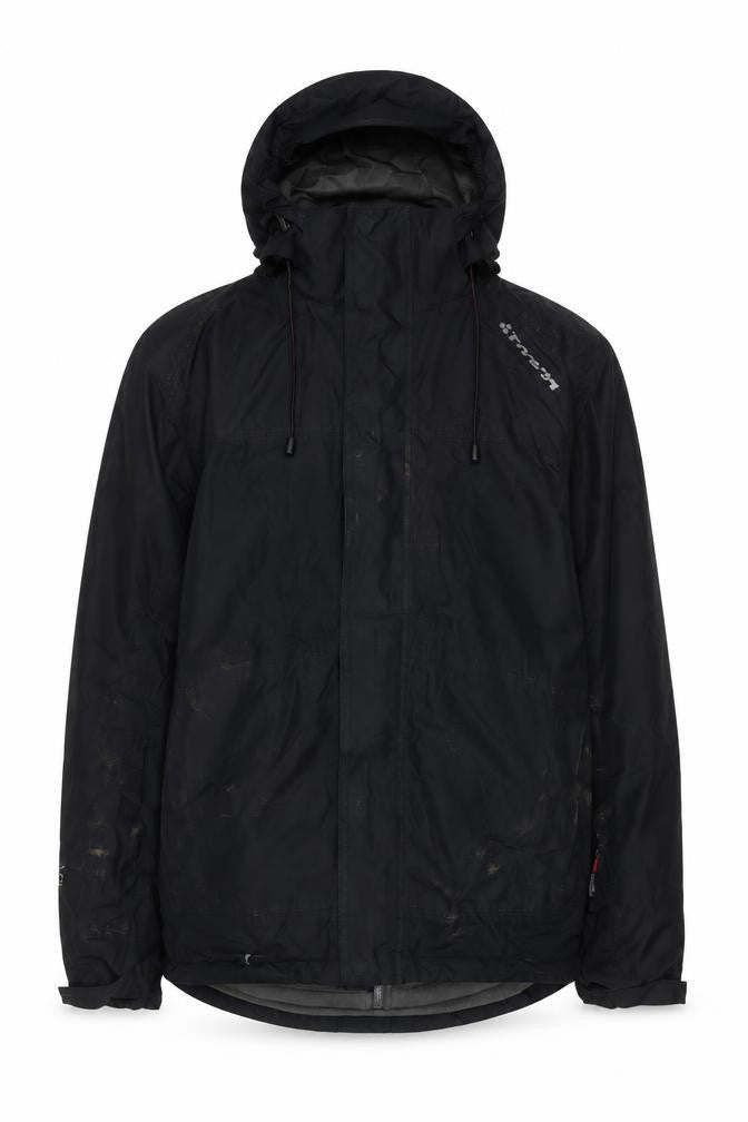 Front view of TOG24' men’s black jacket coat, size S, zip - logo