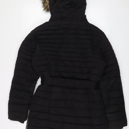 Golddigga Womens Black Parka Coat Size 12 Zip - Belted