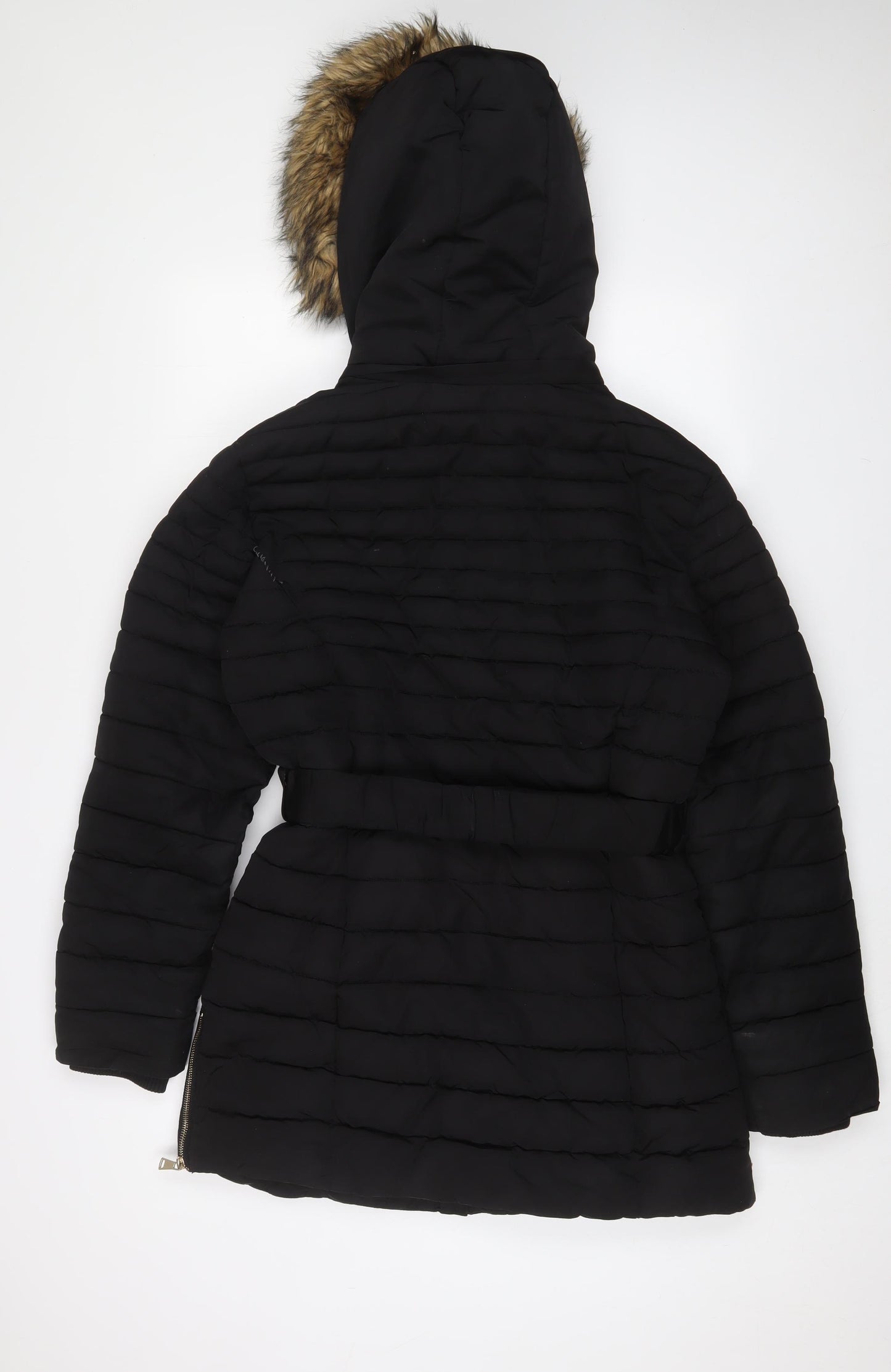 Golddigga Womens Black Parka Coat Size 12 Zip - Belted