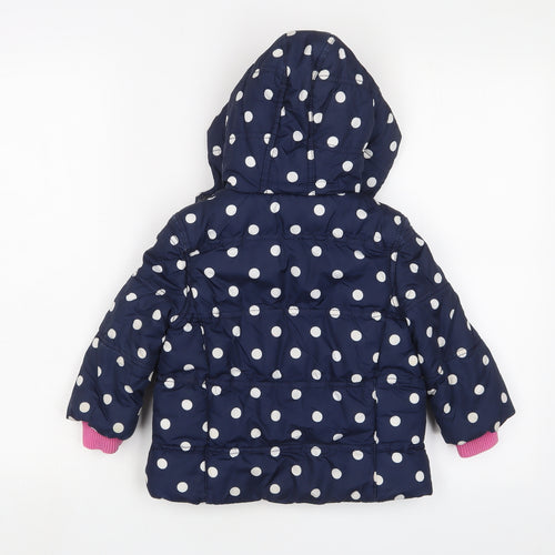 JoJo Maman Bébé Girls Blue Polka Dot Basic Coat Coat Size 18-24 Months Zip
