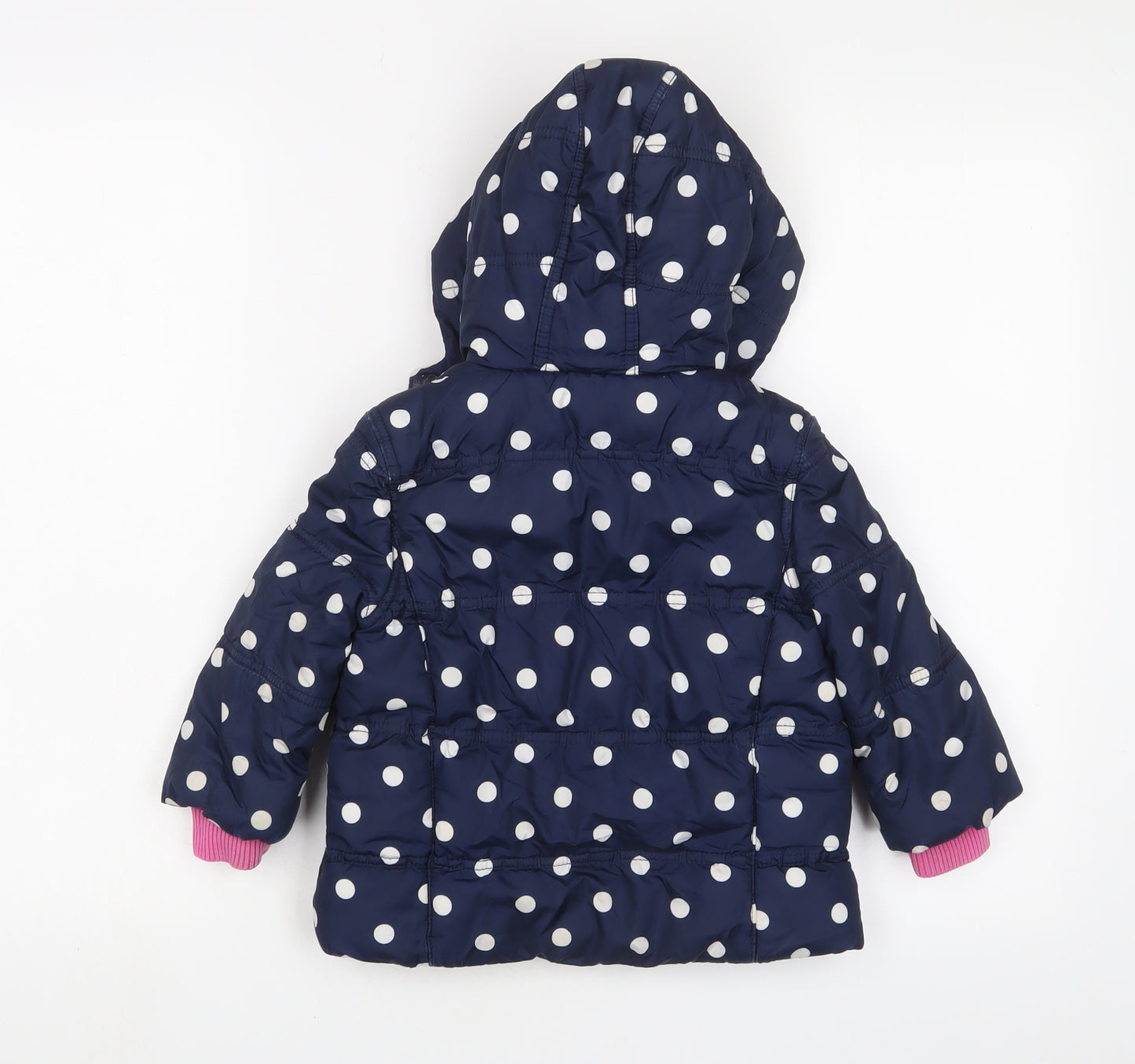 JoJo Maman Bébé Girls Blue Polka Dot Basic Coat Coat Size 18-24 Months Zip