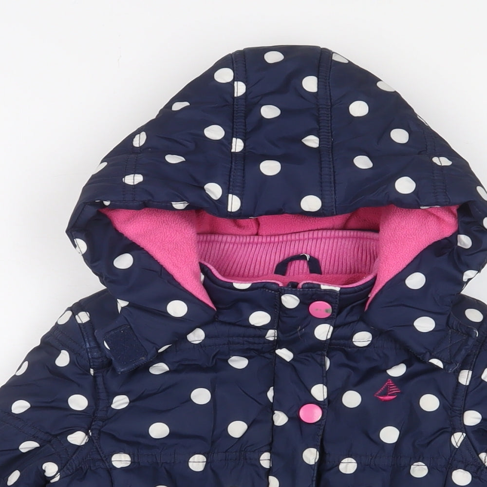 JoJo Maman Bébé Girls Blue Polka Dot Basic Coat Coat Size 18-24 Months Zip